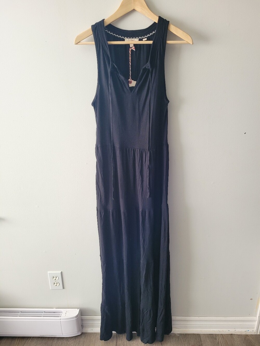 NWT FatFace Black Suri Jersey Maxi Dress - Boho Tassel UK 8 US 4
